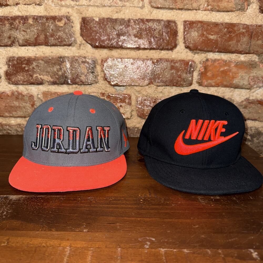 Jordan + NIKE Youth Size Hat Lot EUC Neon Melon Black Gray snap back flat bill